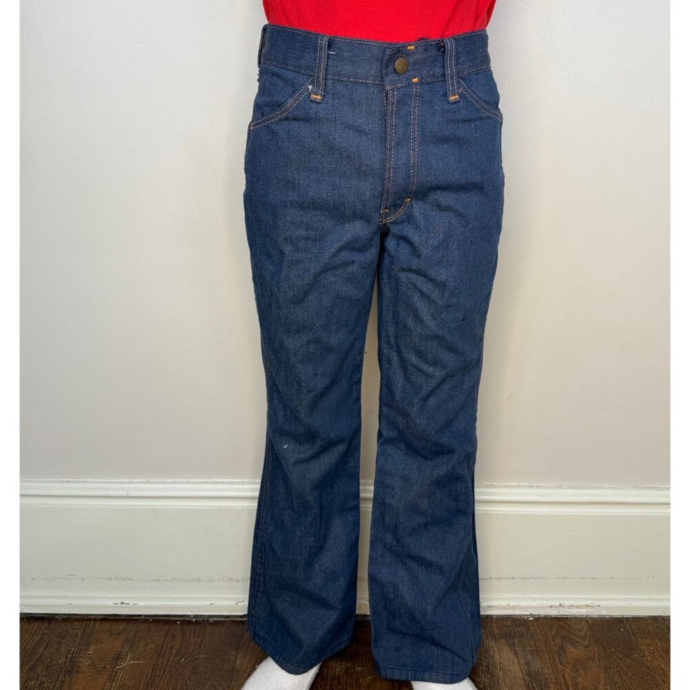 Vintage 1970s Kids Flare Leg Blue Jeans, Billy the Kid Size 9/10